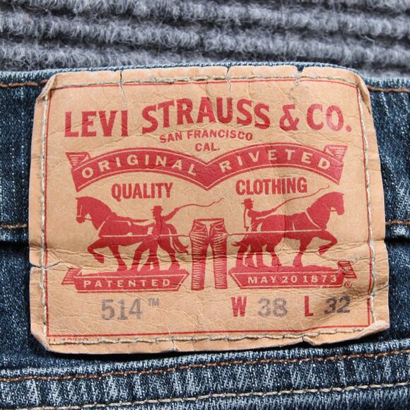 Levis 514 Jeans Mens 38x32 Blue Straight Faded Distressed - Picture 3 of 9